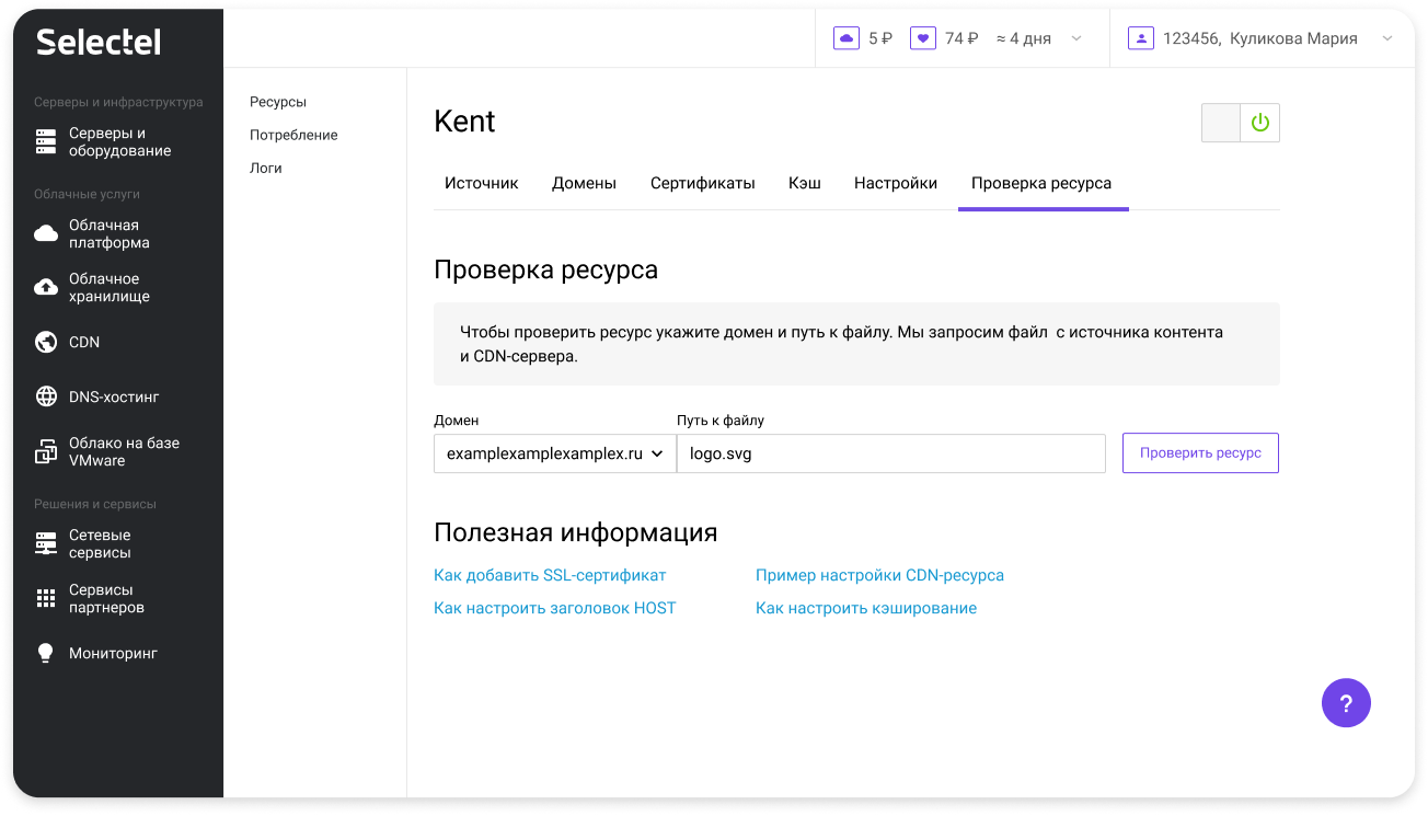 Selectel default domain